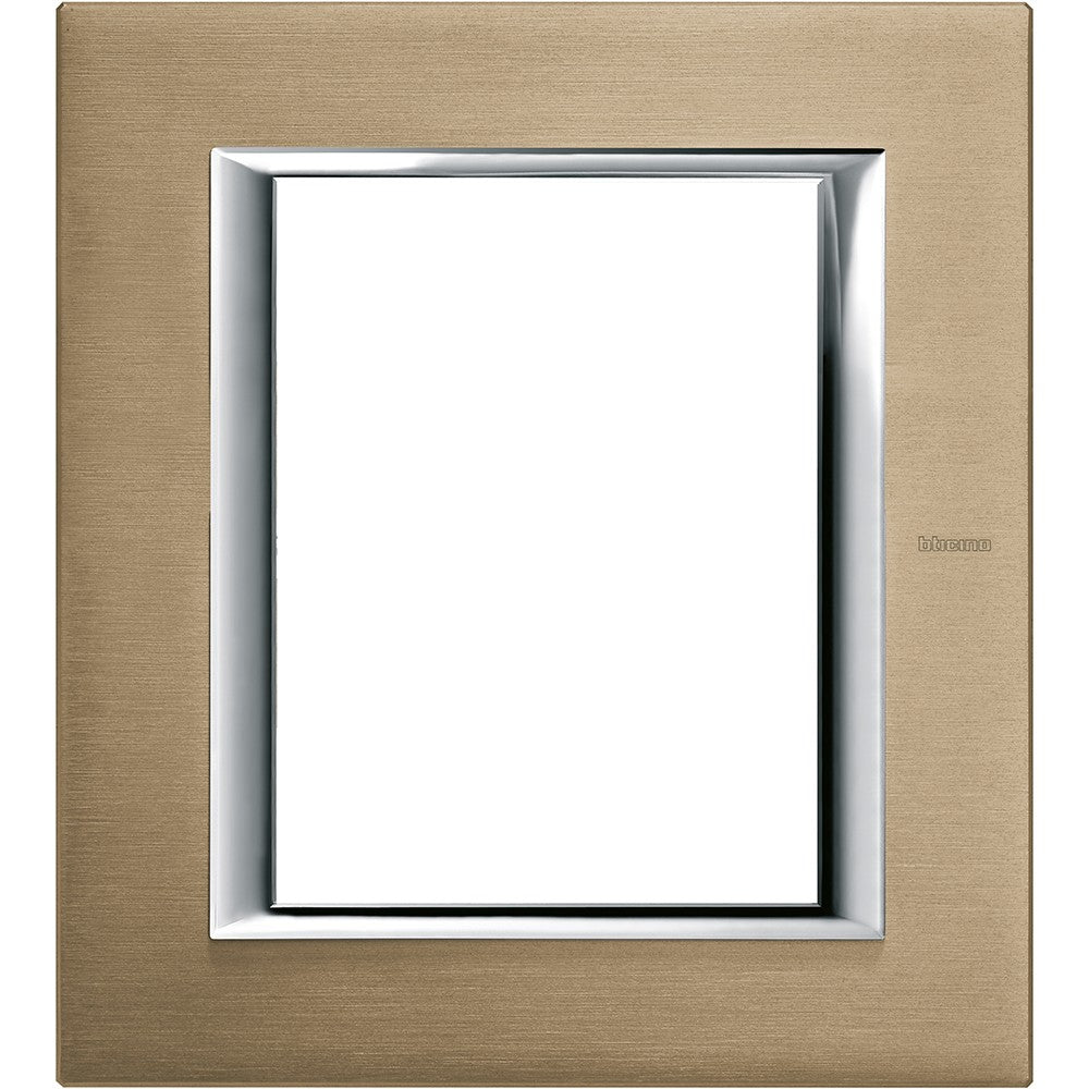 Bticino Axolute 3+3P titanium brushed plate, rectangular design, 141mm height, 127mm width, elegant decor.