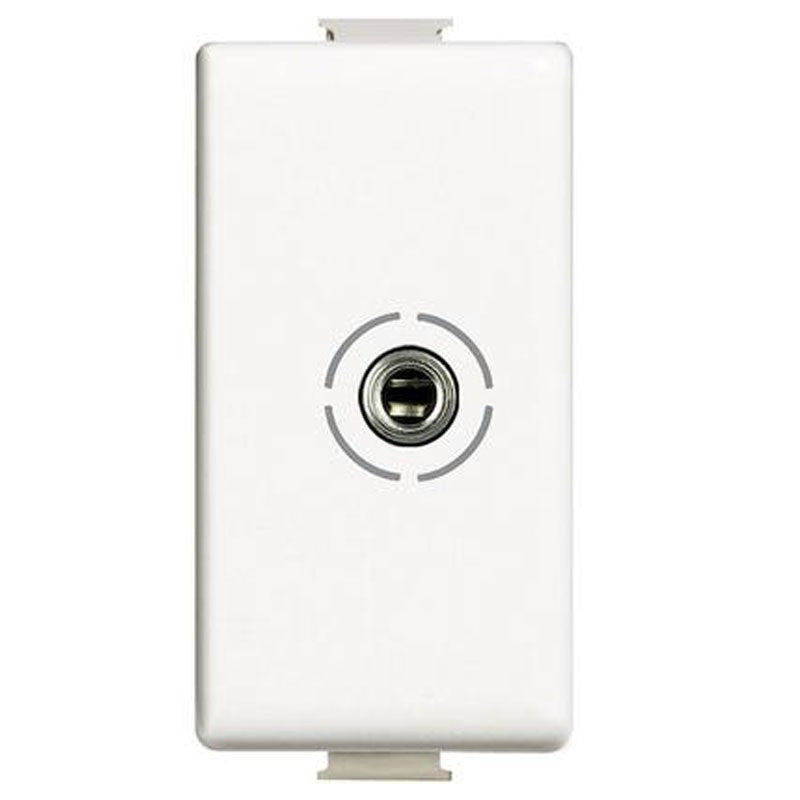 BTicino Matix white audio video jack connector, 3.5 mm, single module, sleek design for home audio solutions.