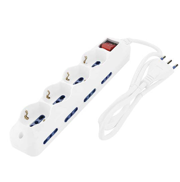 Multipresa bianca con interruttore ON/OFF, 12 prese, cavo di 1,5 metri, ideale per ricaricare più dispositivi.