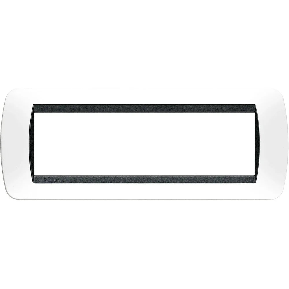 Placca BTicino Livinglight L4807PB - 7 Posti Bianca con Cornice Interna Nera, Design Elegante, 80x140mm