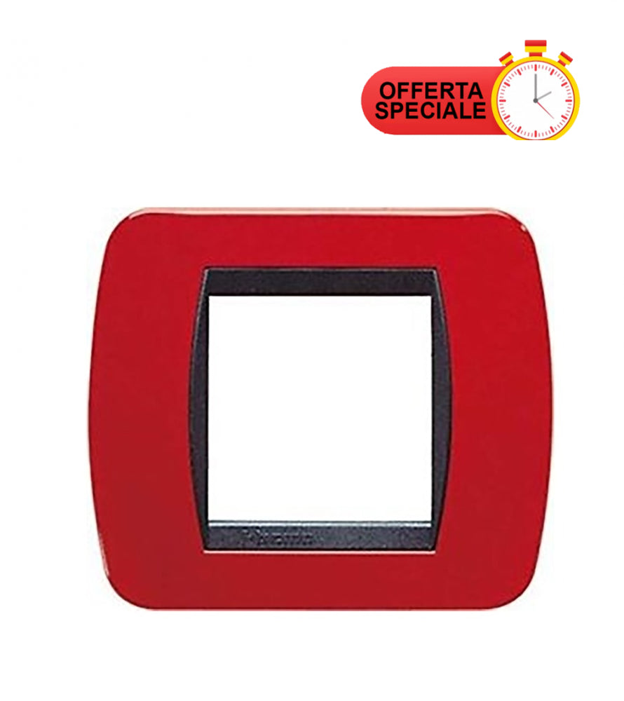 BTICINO Living International Placca 2 Posti Rosso Solid - L4802RD, red switch frame with black interior.