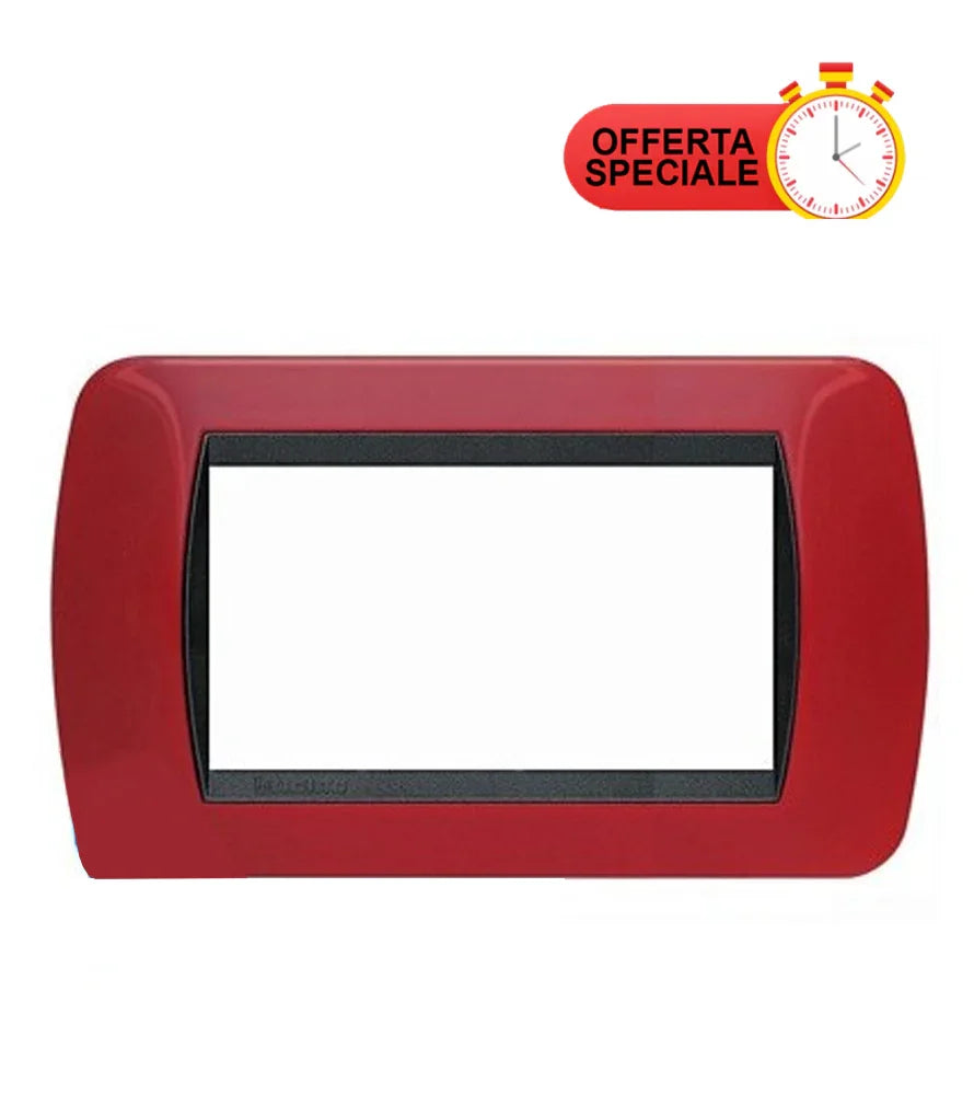 BTICINO Living International Placca 4 Posti Rosso Solid L4804RD - Design Moderno e Facile Installazione