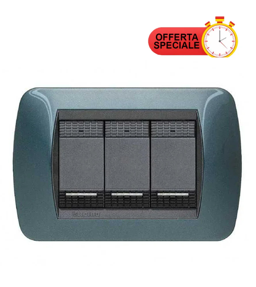 Placca 3 Posti Blu Living International BTicino L4803BT