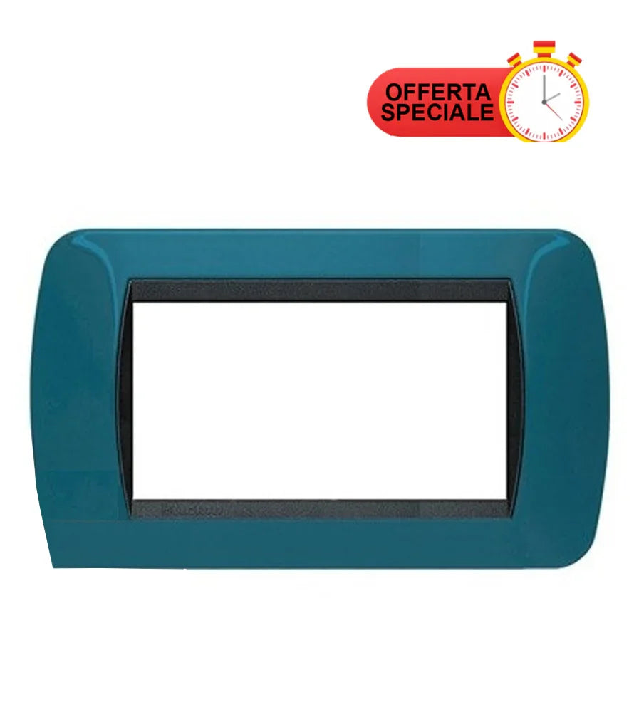 Placca Elettrica BTicino Blu Metal L4804BU - 4 Moduli, Design Moderno, 80x140mm