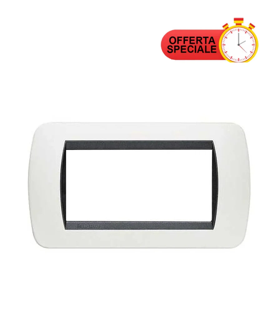 Placca 4 Posti Bianca BTicino Living Int. - L4804BA, Design Elegante e Versatile, Materiali Resistenti