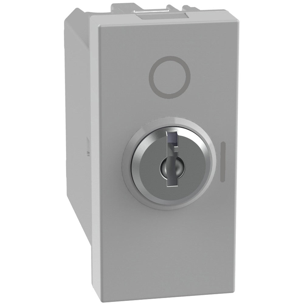 Interruttore a chiave BTicino MatixGO 2P 10AX 1 modulo grigio, chiave estraibile in ON e OFF.