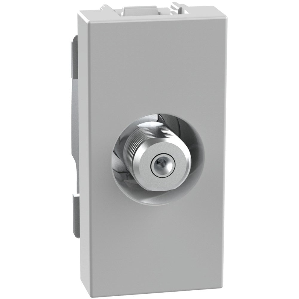 Presa coassiale tipo F BTicino MatixGO grigia con impedenza 75 ohm e aggancio a vite, 1 modulo.