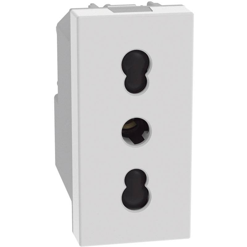 Bticino MatixGO 16A double socket with 2P+T, white, designed for Italian standard plugs.