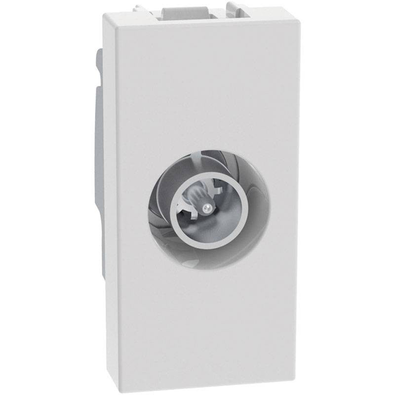 Presa TV coassiale passante Bticino MatixGO 1 modulo bianca, connettore maschio e design elegante.