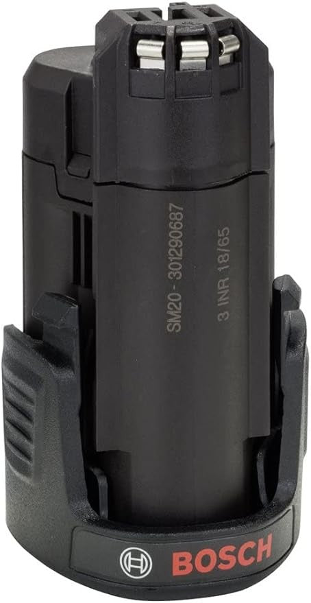 Batteria agli ioni di litio 10.8V Bosch, per elettroutensili, dimensioni 11x5.4x5.2cm, include 1 pezzo.