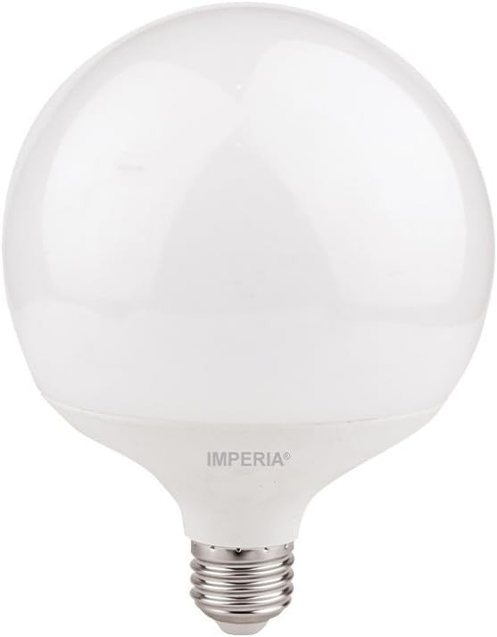 Imperia 6011829 LED Globe Bulb E27, 16W, Opal White, 15.6 x 12 x 12 cm, Instant Full Light, 25,000 hour lifespan.