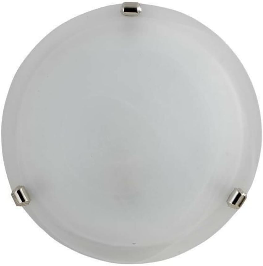 Plafoniera in vetro alabastro bianco Ø 40 cm con montature in cromo adatta per soggiorni e camere da letto.