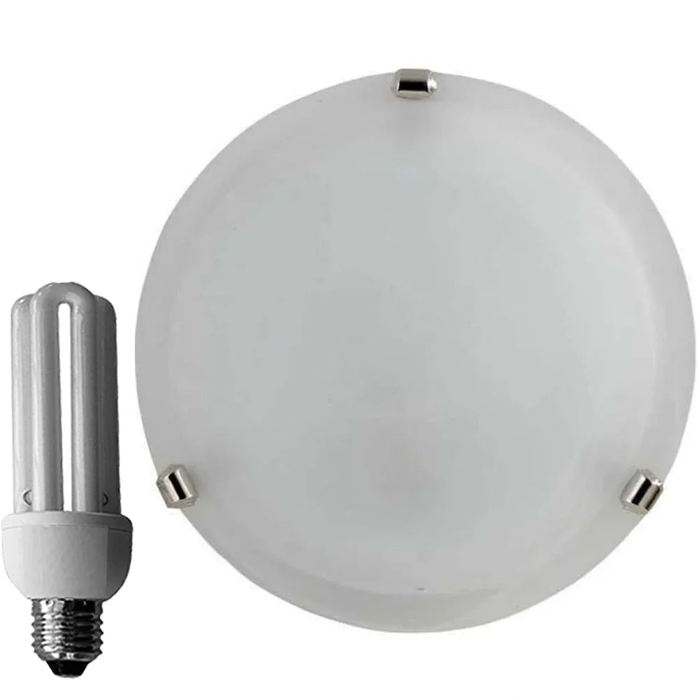 Plafoniera Alabastro Bianco Ø 30 cm E27 60W con Ganci Cromati + Lampada 15W 2700K - Eleganza e Funzionalità