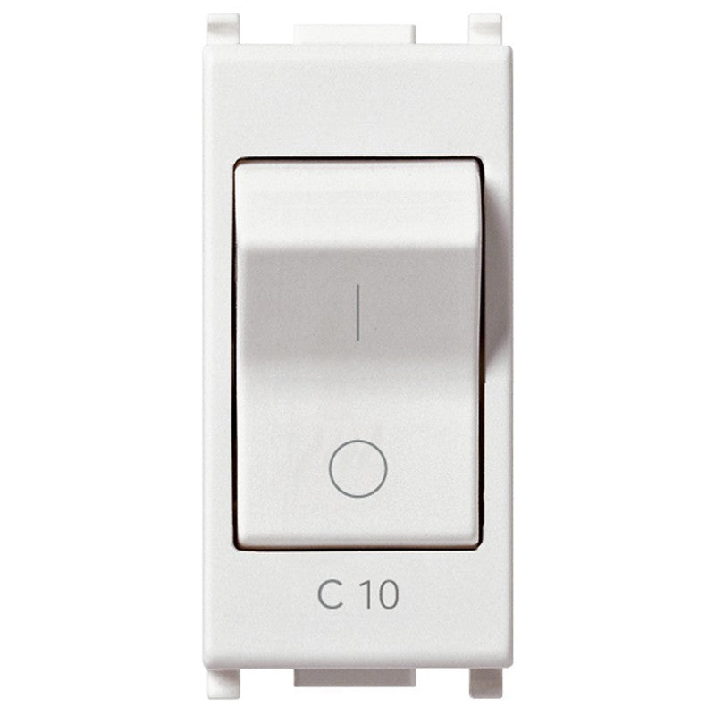 Vimar Plana automatic circuit breaker switch 10A in white, designed with a sleek modern look.