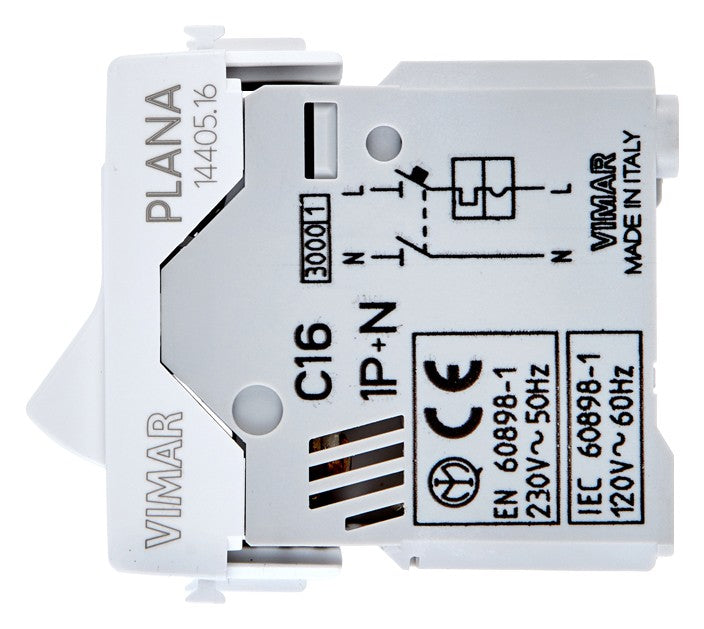 Vimar Plana 16A magnetotermico automatico, interruttore bipolare, protezione IP40, made in Italy, 230V, 3000A.