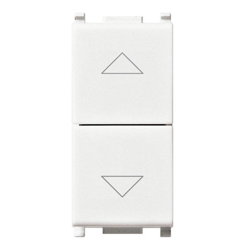 Vimar Plana double interlocked button switch, white, featuring directional arrows, built for embedded installation.