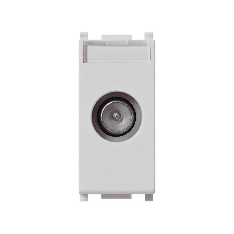 Vimar Plana white TV socket for SAT and DT, pass-through with 10dB signal support, front view.