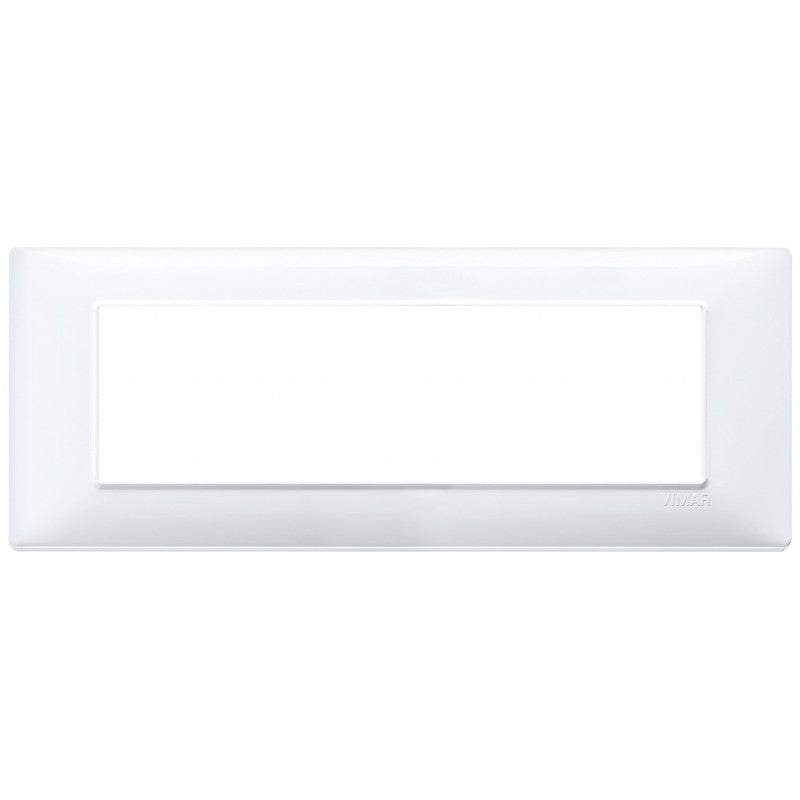 Vimar Plana 7-module white cover plate 14657.01, made of technopolymer, dimensions 206x81 mm.