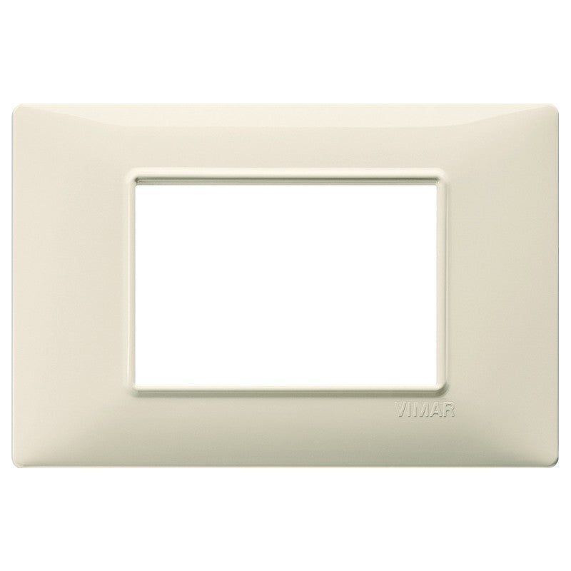 Vimar Plana 3-module wall plate in beige, suitable for Plana series only, dimensions 120mm x 81mm.