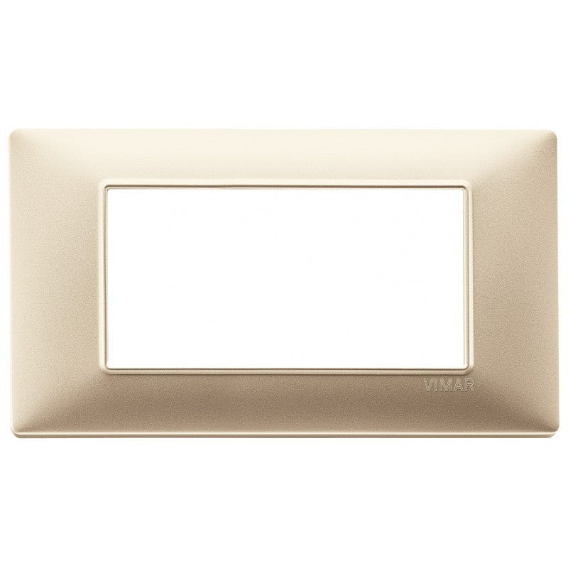 Vimar Plana 4-moduli plate in champagne matte finish, designed for exclusive use with series Plana support.