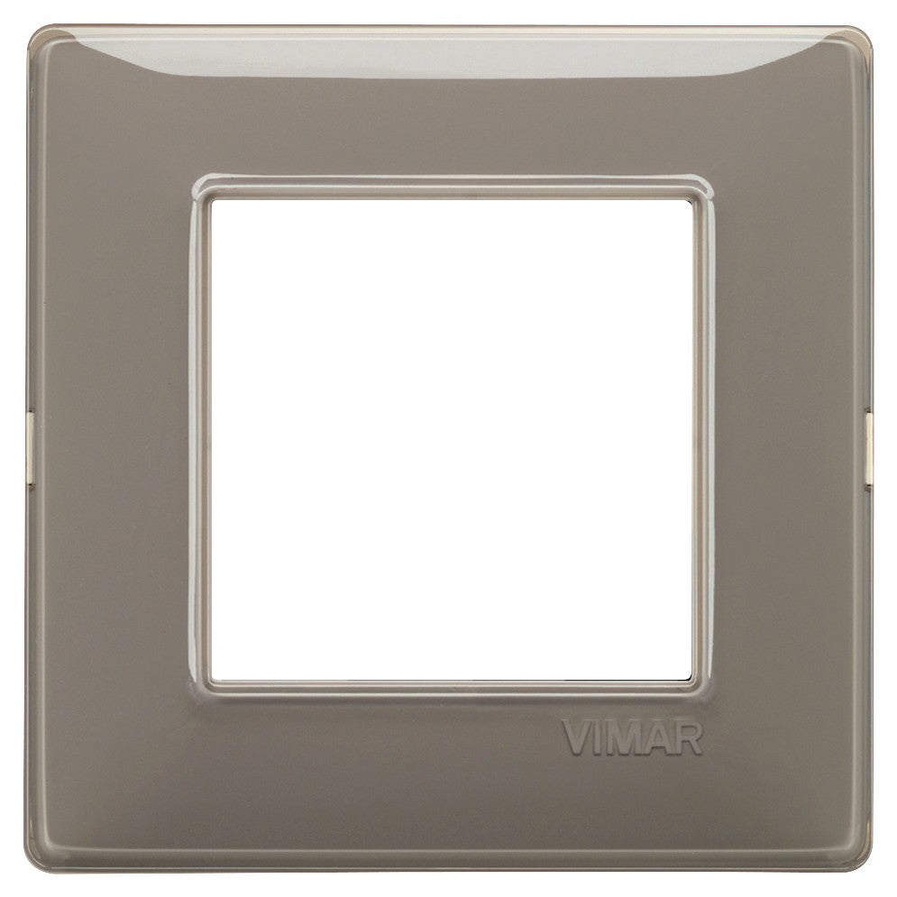 Vimar Plana 2-module wall plate in cenere color, made of technopolymer, dimensions 80x80mm.