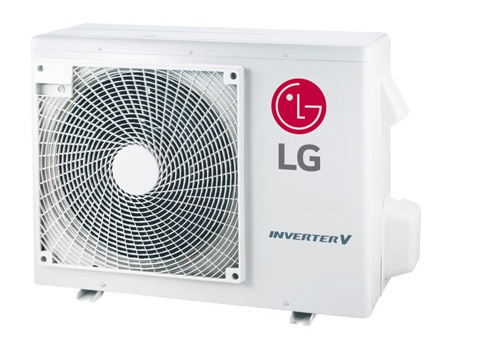 Unità esterna LG Inverter V per climatizzatore, design compatto e ad alta efficienza energetica.