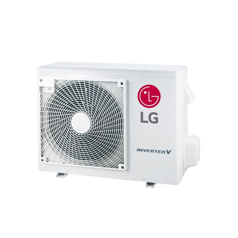 Unità esterna climatizzatore LG Inverter V, design compatto e moderno per raffrescamento efficiente.