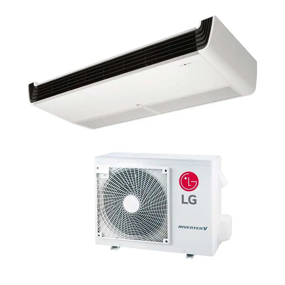 LG ceiling air conditioner with indoor UV18F unit and outdoor UUA1.UL0 unit, 18000 BTU, R32 gas.