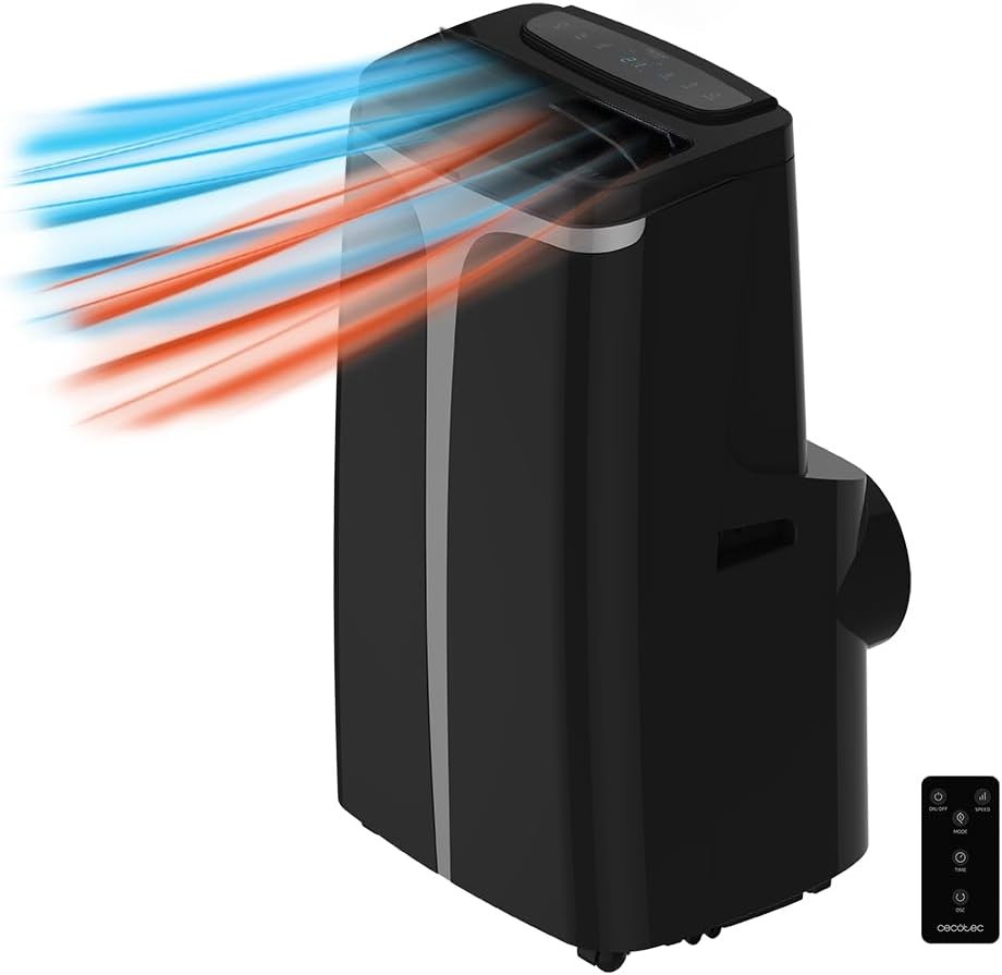 Condizionatore portatile CECOTEC ForceClima 12250 con flusso d'aria raffreddato e riscaldato, telecomando incluso.