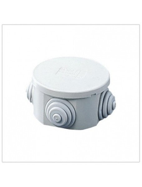 Round waterproof junction box D.88 with pressure lid, gray RAL7035, IP44 protection, designed for wall installation.