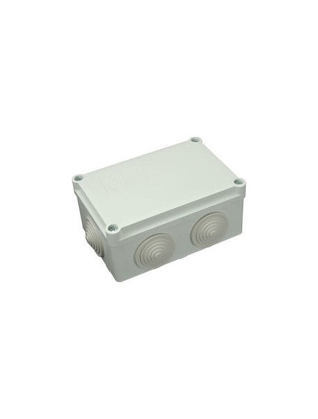 Waterproof junction box IP55, grey RAL7035, dimensions 120x80x50mm, with two cable entries.