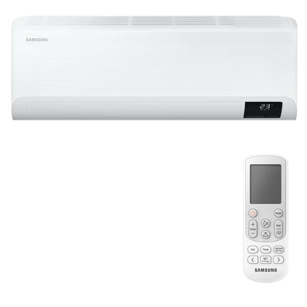 Samsung Dual Split Inverter Air Conditioner with Remote Control, Wi-Fi enabled, energy class A+++, sleek design.