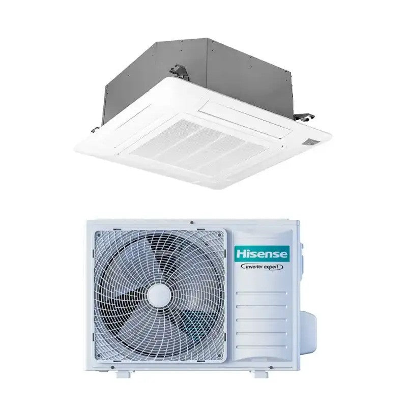 Hisense Super ACT52U4RJ8 18000 BTU ceiling cassette air conditioner and outdoor unit.