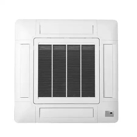 Climatizzatore a cassetta Hisense con griglia di ventilazione, design compatto per installazione interna.