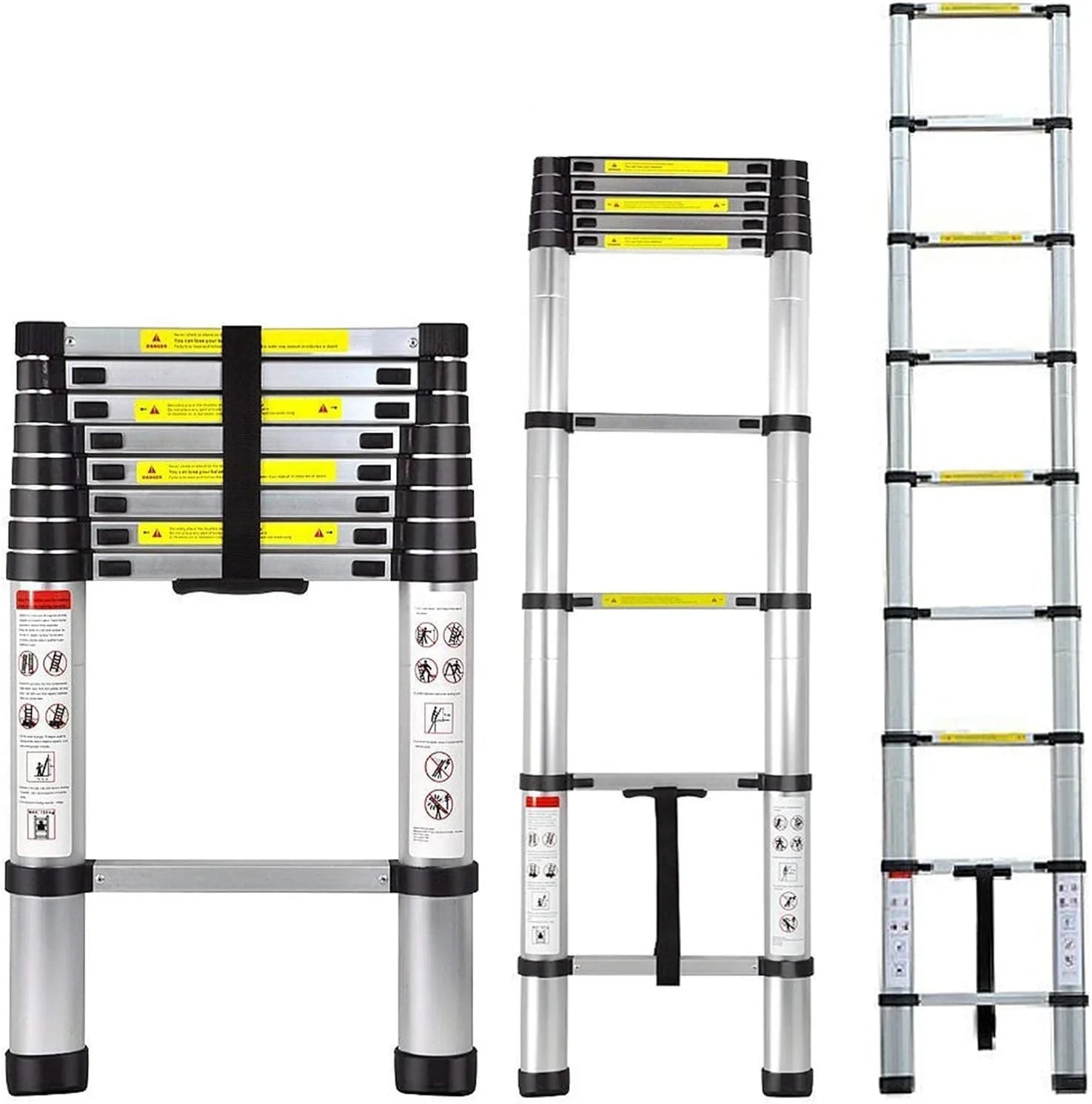 Scala Telescopica Hercules 3.8m in Alluminio Regolabile, Carico 150 Kg, Sicurezza Antiscivolo, Pieghevole 88 cm