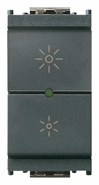 VIMAR 230V universal dimmer switch in gray with ON/OFF buttons and light intensity control.