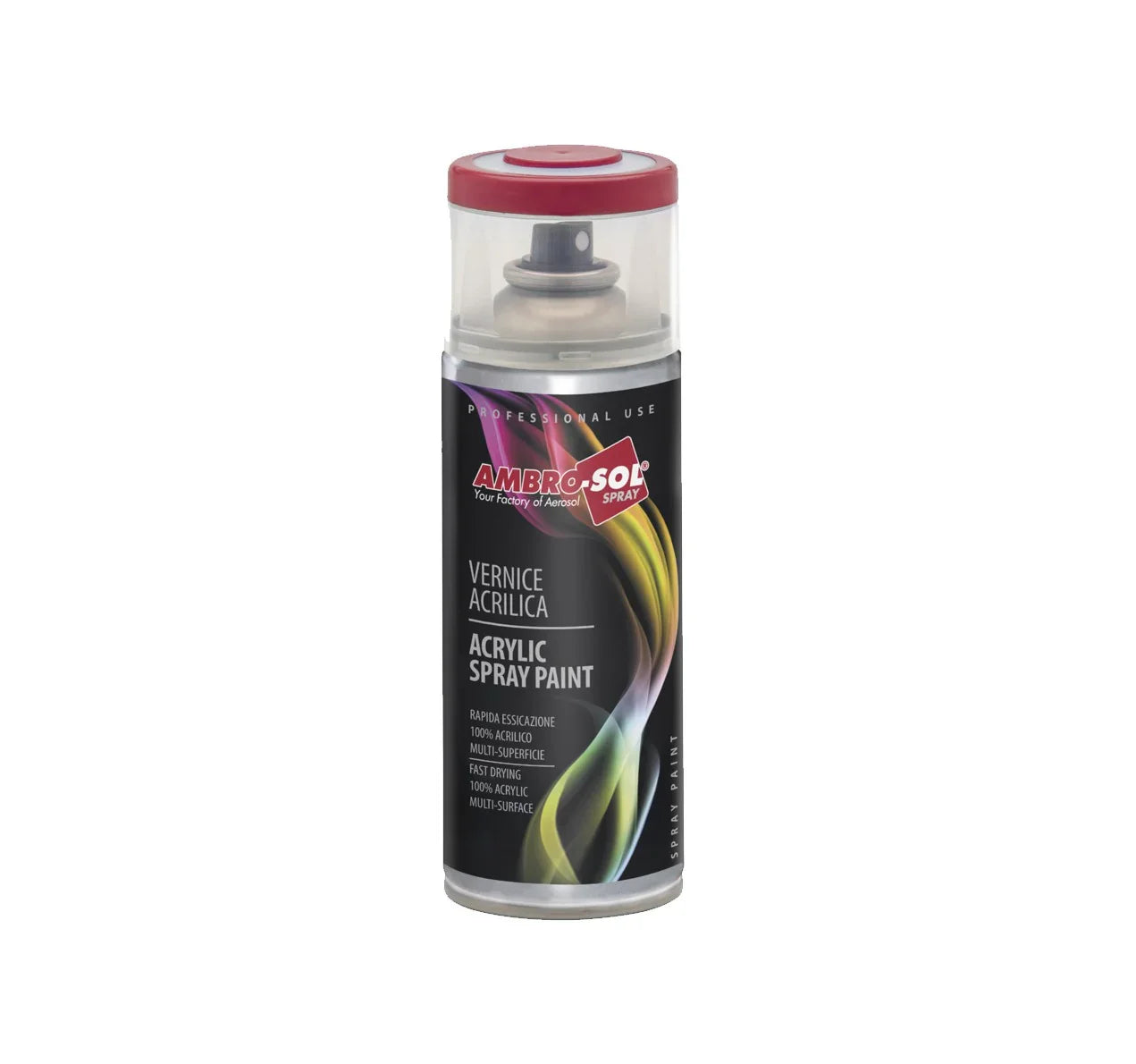 Ambro-Sol Vernice Acrilica spray paint in Rosso Rubino, 400ml, fast-drying, 100% acrylic for multi-surface use.