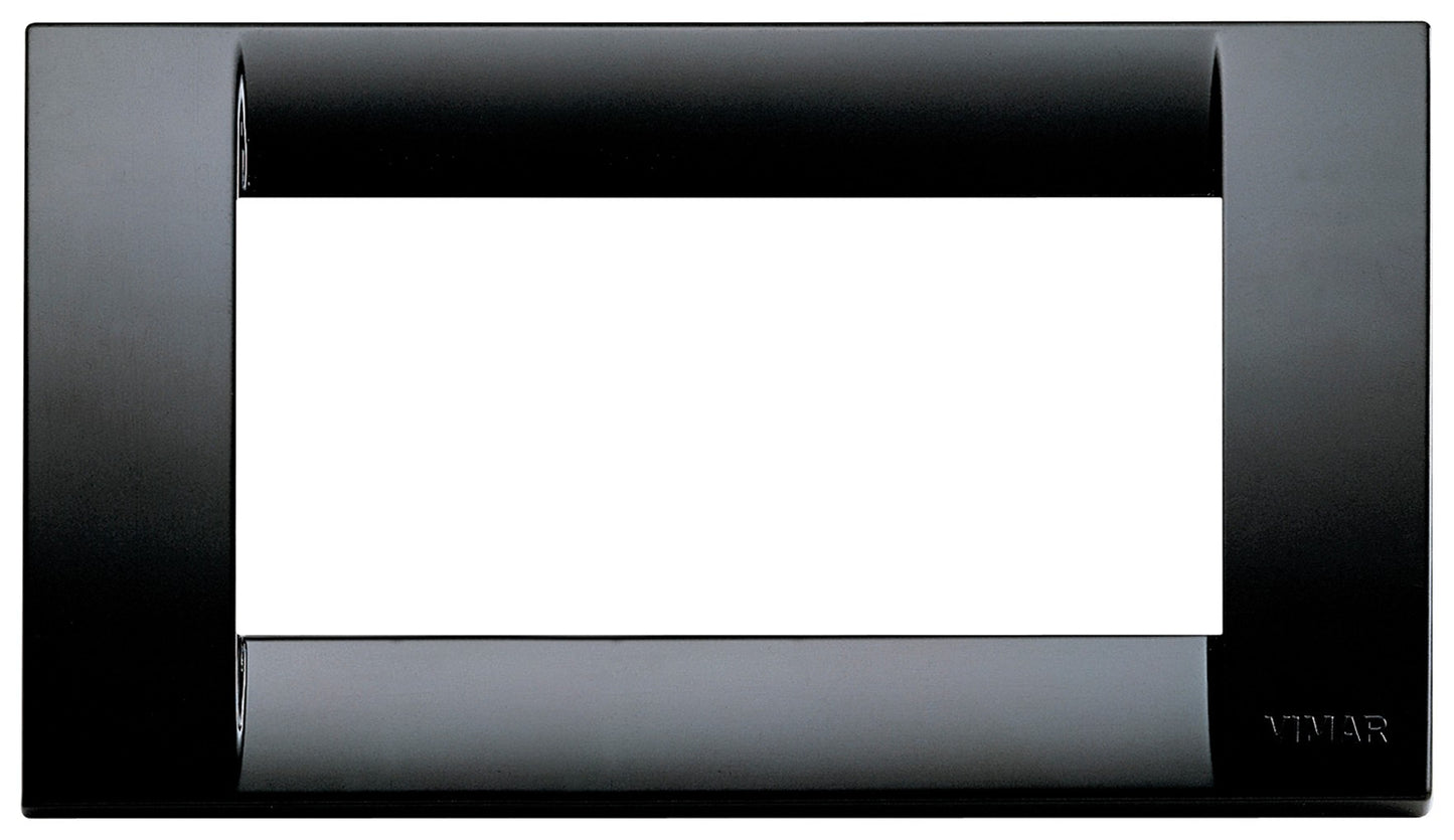 VIMAR Placca Classica 4M in black, made from technopolymer, suitable for modular electrical installations.