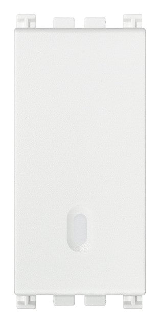 VIMAR 1P 16AX white switch, illuminable, replaceable button, max 200W, compliant with IEC 60669-1:2017.