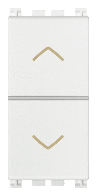 VIMAR 2P 10AX white switch with two directional arrows and OFF position, designed for integrated lamp power. 100W max.