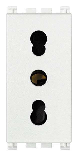 VIMAR Presa 2P+T 16A P17/11 in white for Italian standards, featuring two round holes and one grounding slot.
