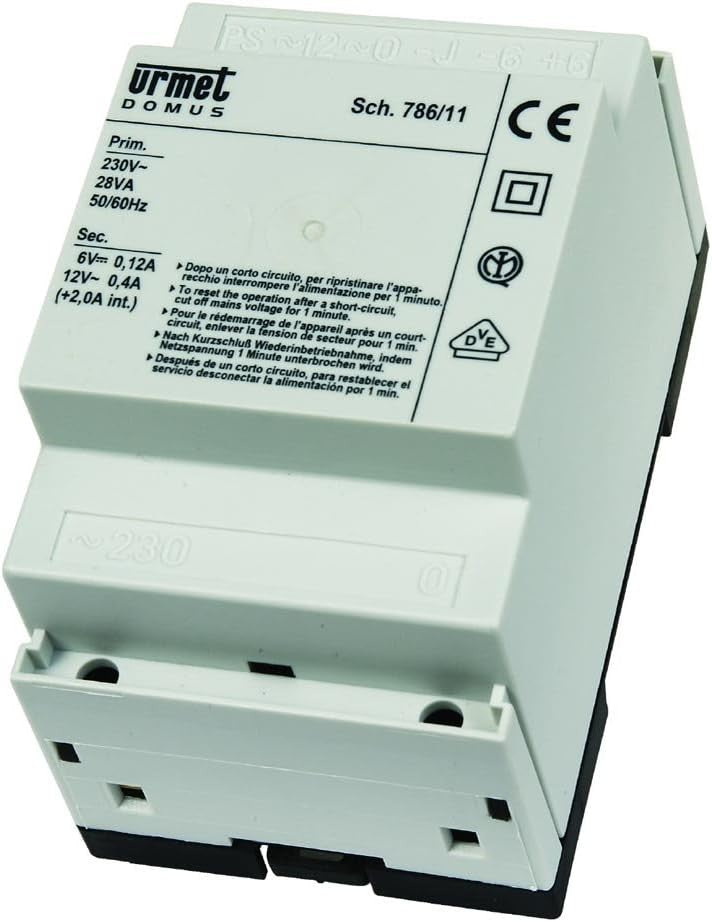 Alimentatore Urmet 786/11 28VA per impianti citofonici 4+n con protezione PTC e chiamata potenziata.