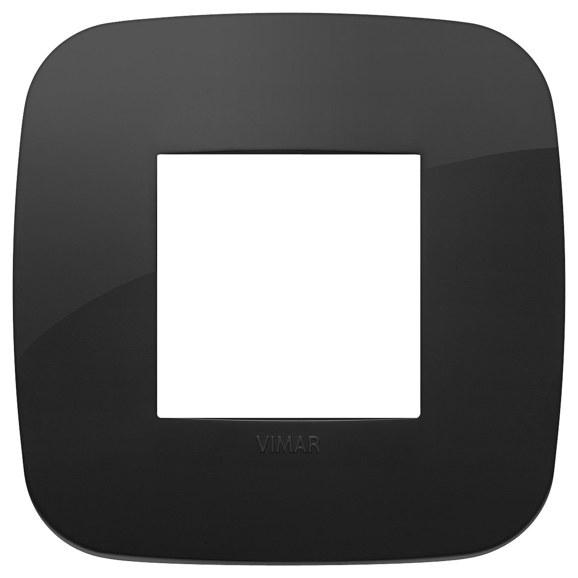 VIMAR Placca Round 2M nero, square frame in technopolymer for modern decor, sleek black design.