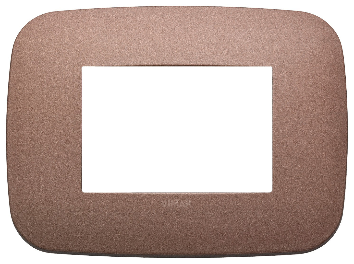 VIMAR Round 3-module plate in matte bronze metal finish, modern design for switches and sockets.