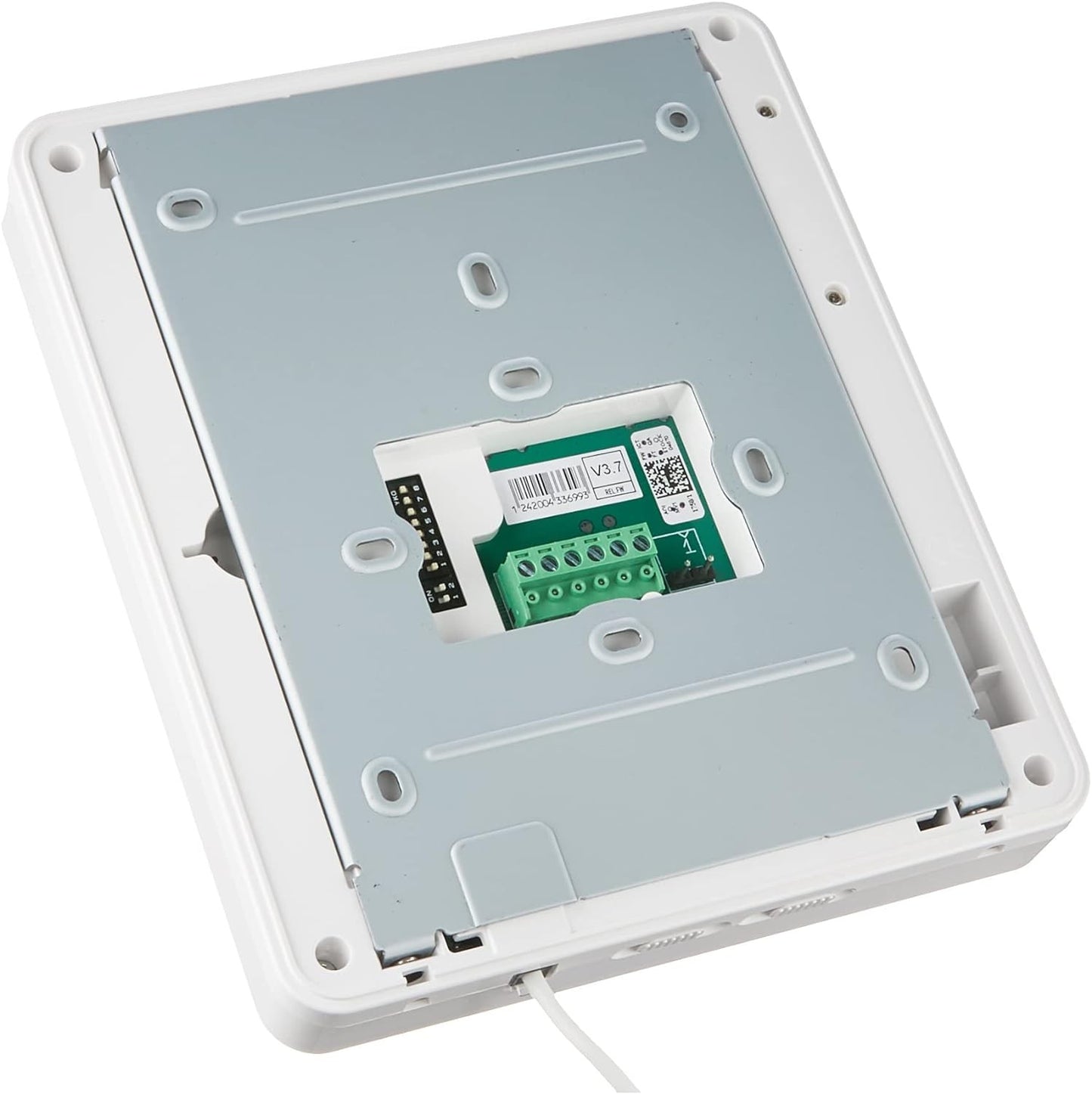 Back view of URMET 1750/1 Miro 4.3" videophone showing wiring and mounting components.