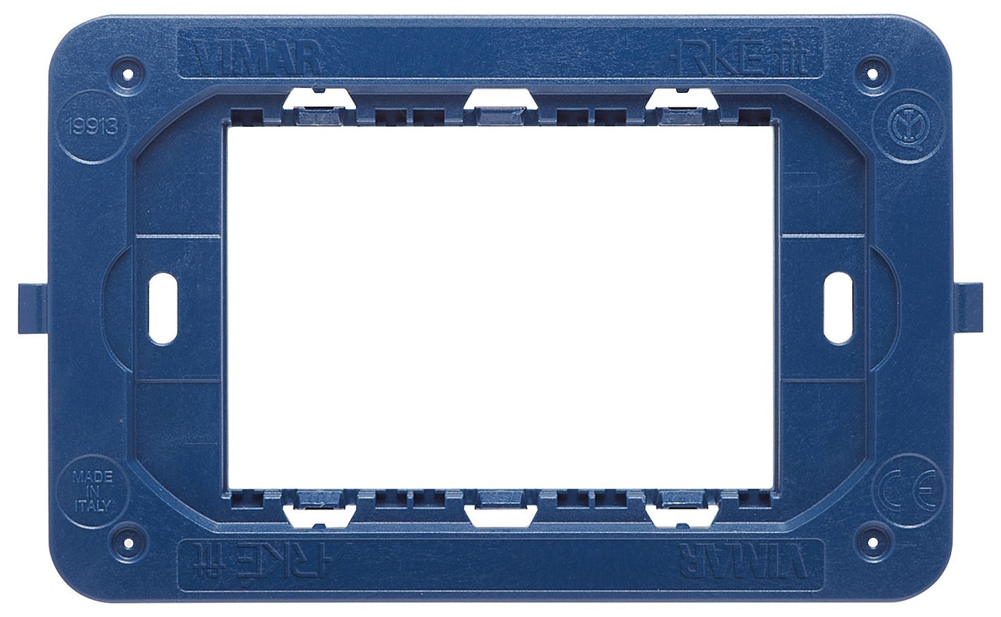 VIMAR Supporto Arké fit 3M in blue, designed for 3-module boxes. Includes screws for installation, model 19913.