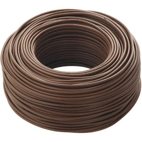 Unipolar brown electric cable roll, 1x25mm, antiflame, 100m, suitable for electrical installations and fire safety.