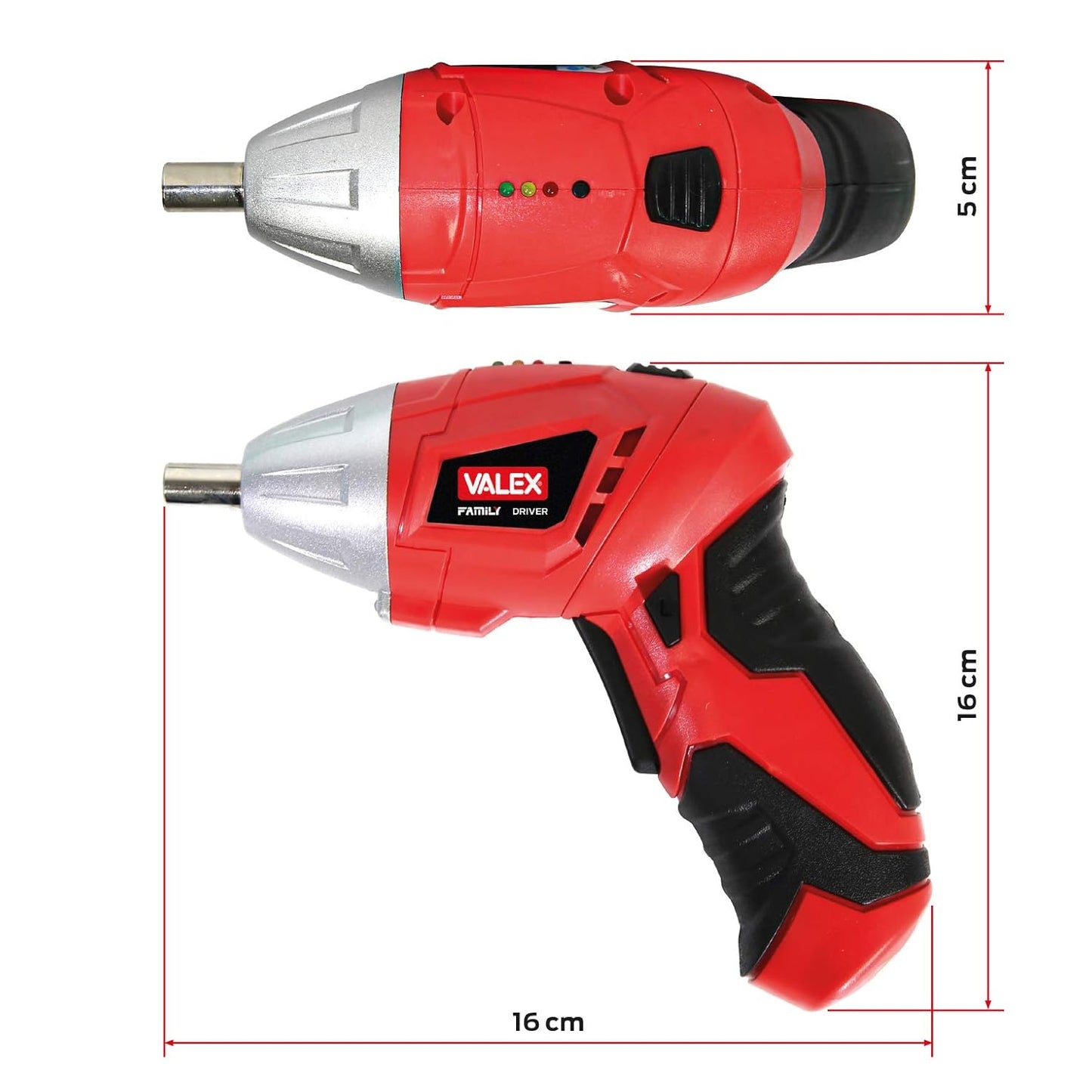 Avvitatore a batteria VALEX Mod. Driver 1422531, evidenziando la leggerezza di 0,5 kg e la batteria al litio.