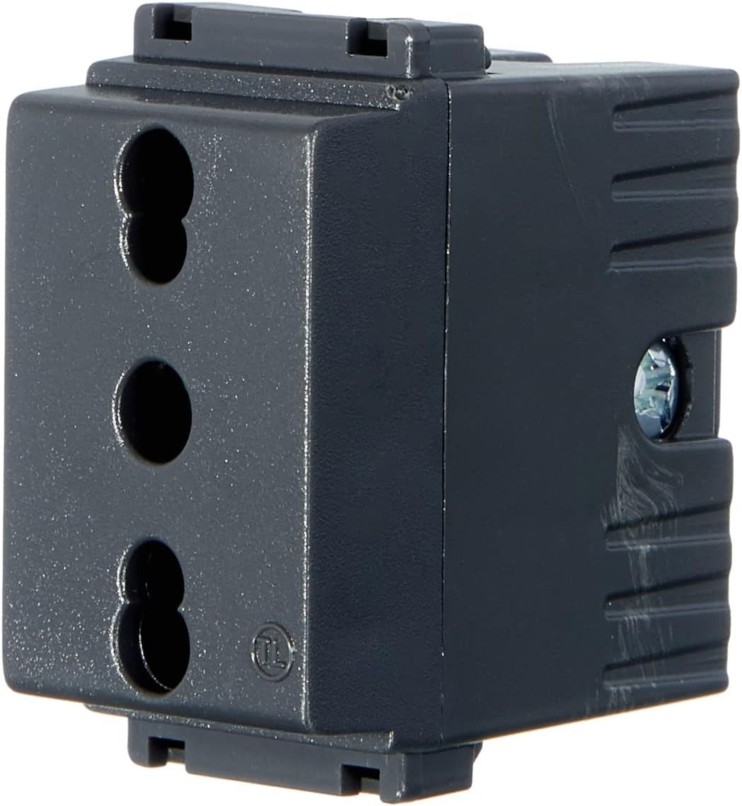 FEB 2045/TL Presa Bivalente di Sicurezza nera, 2P+T, 10/16A, 250V, compatibile con placche Life, made in Italy.