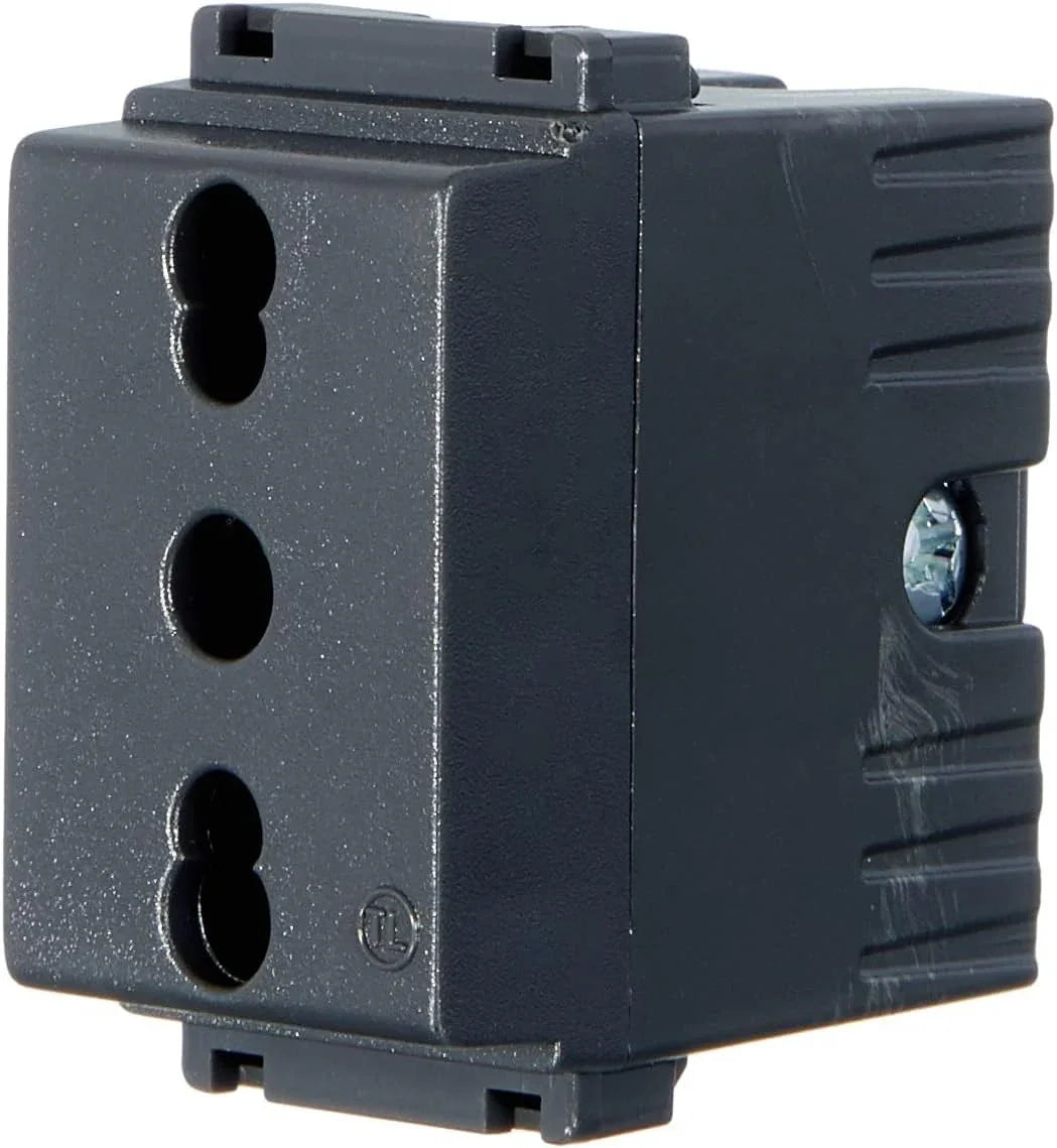 FEB 2045/TL Presa Bivalente di Sicurezza nera, 2P+T, 10/16A, 250V, compatibile con placche Life, made in Italy.